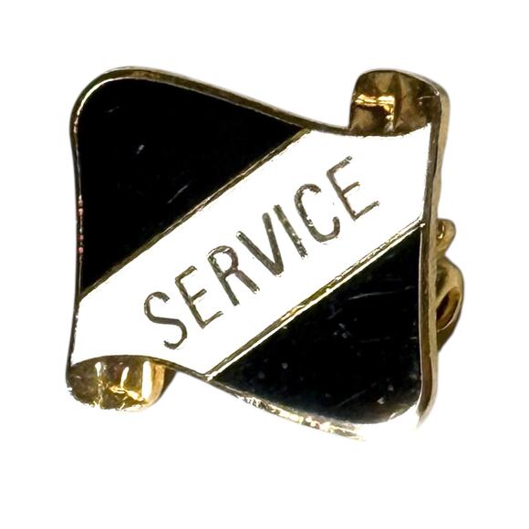 VTG Service Pin Gold Tone Black White Enamel High School Jacket Commemorative - Picture 2 of 4